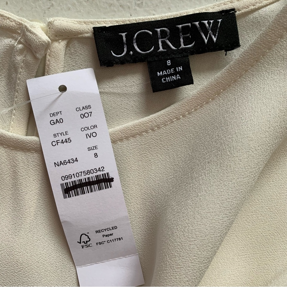 J Crew Size 8 Ivory Shirred Waist Blouse Top in Viscose Crepe Long Sleeve NWT - Picture 10 of 17